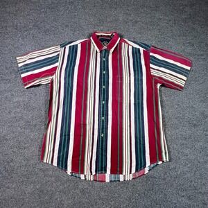 Salty Dog Men M Red Striped Cotton Button Down Shirt Preppy Business Short Slv